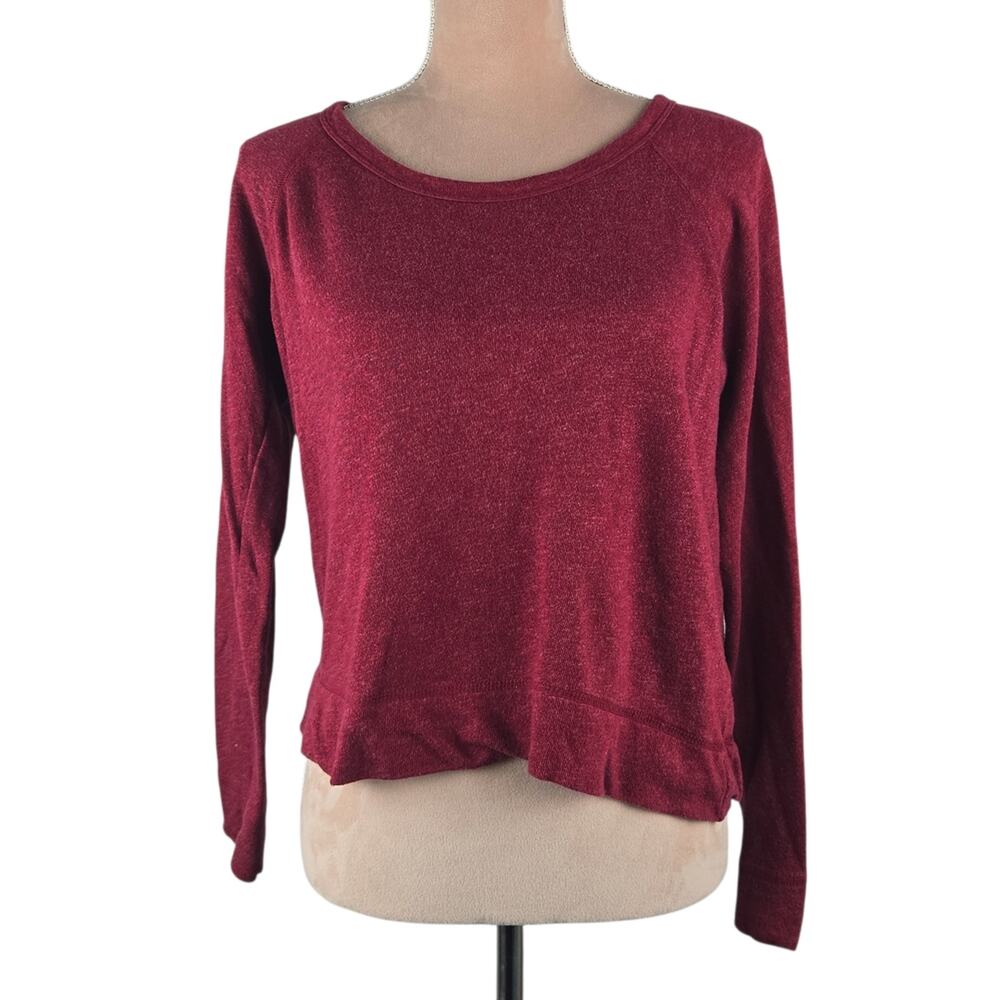 James Perse Cropped French Terry Raglan Pullover Red Small